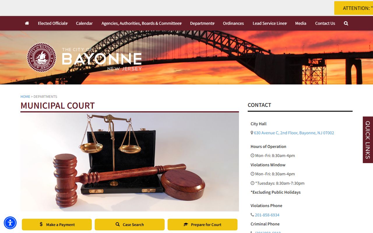 Bayonne Municipal Court for Bayonne court docket records