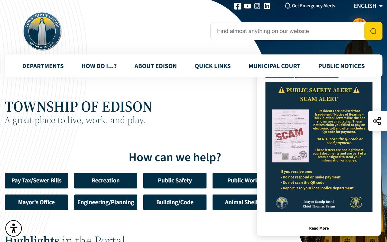 Edison Township government offices and court docket coordination