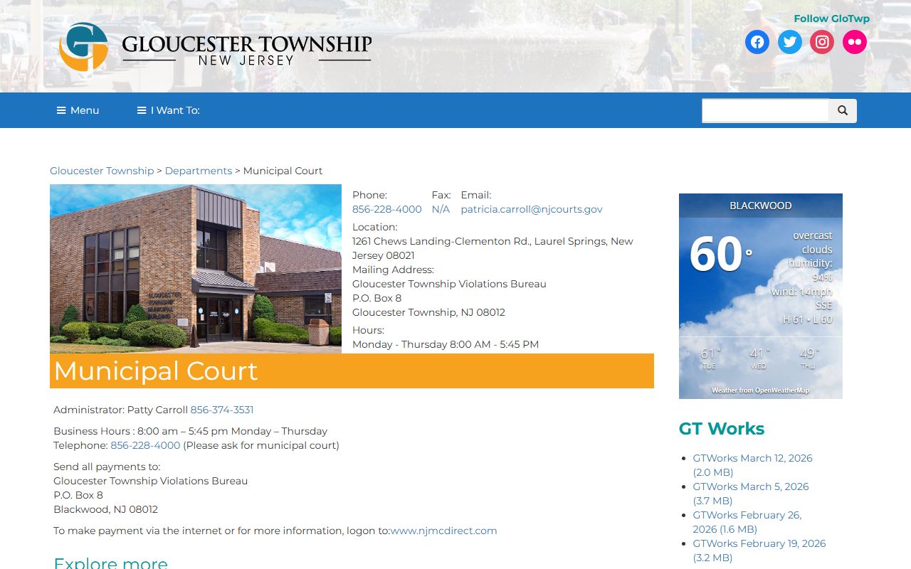 Gloucester Township Municipal Court for court docket records
