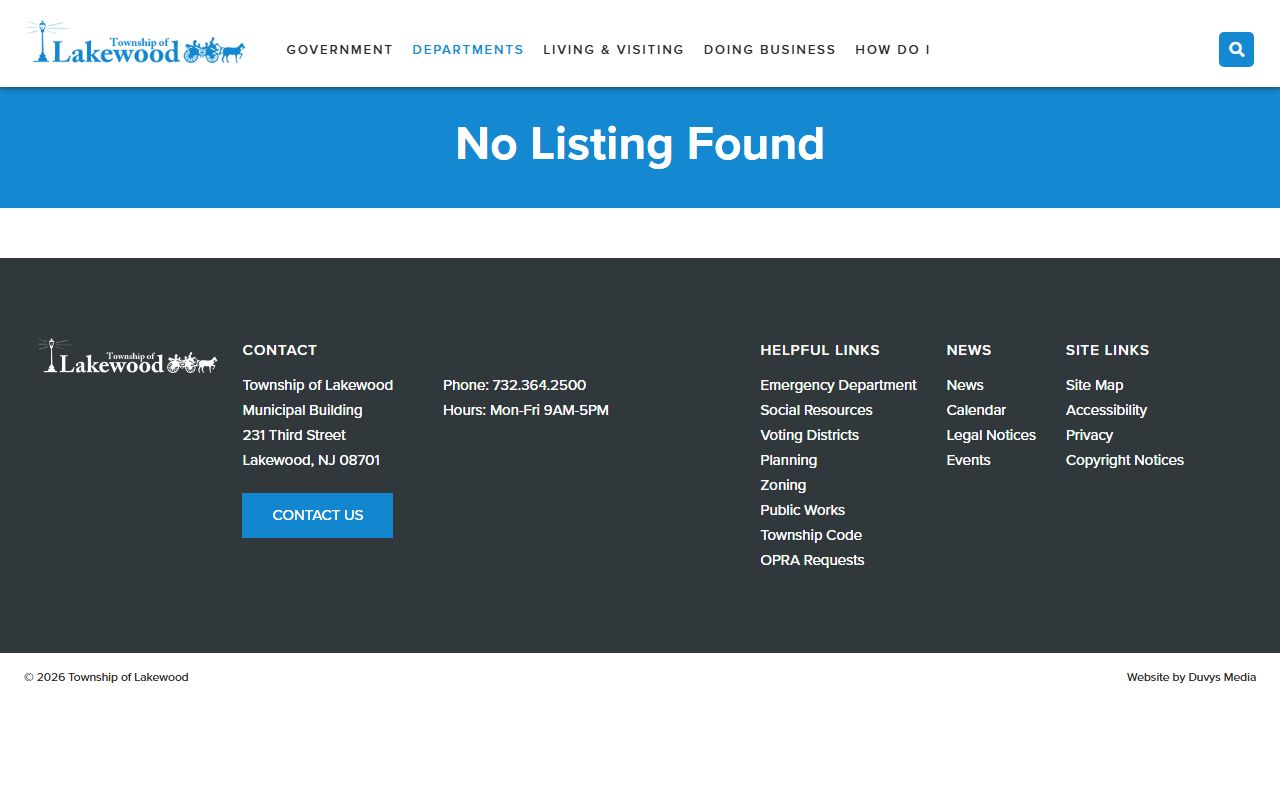 Lakewood Township Municipal Court for court docket records