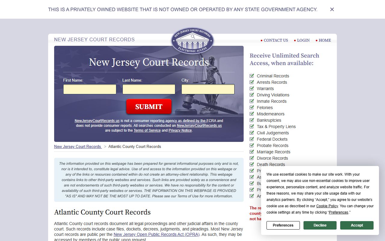 Atlantic County court records and court docket access