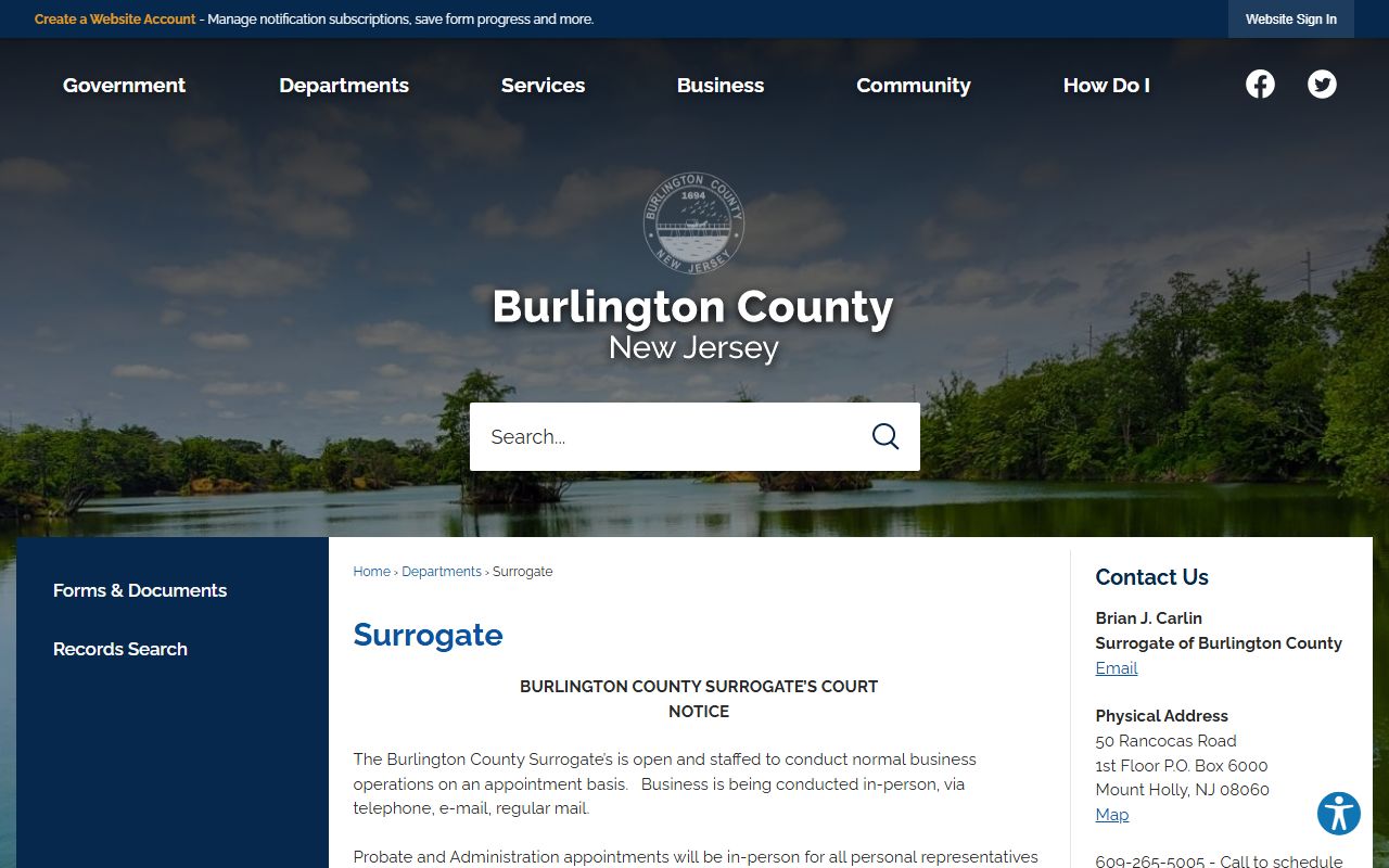Burlington County Surrogate's Court docket records