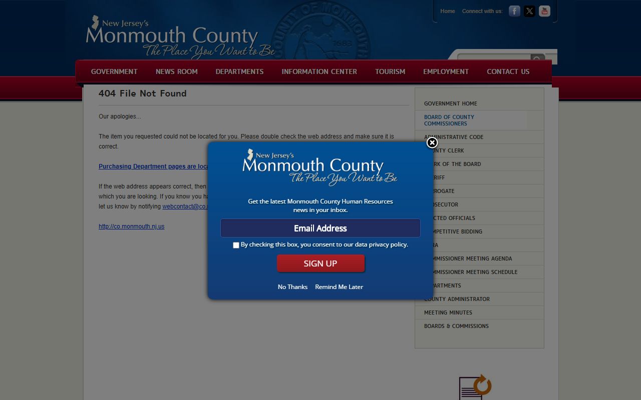 Monmouth County Clerk's Office for court docket records