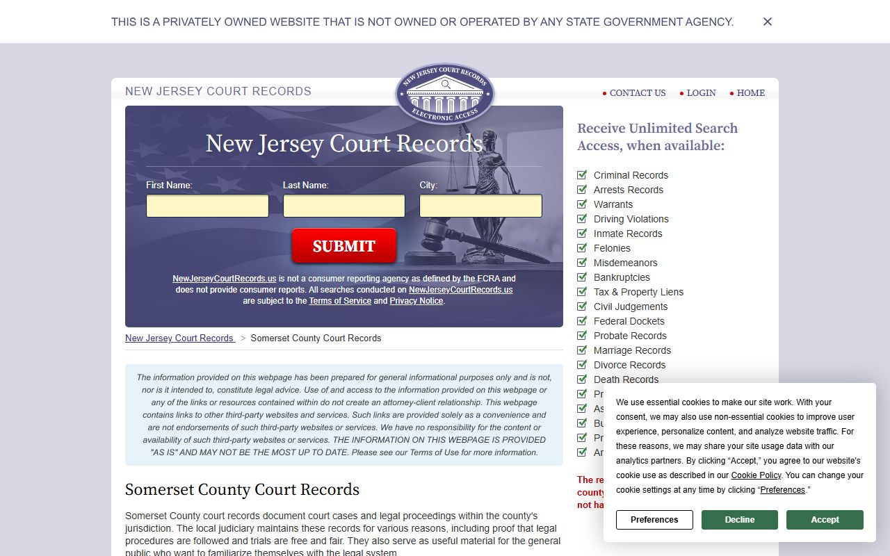 Somerset County court records for docket searches