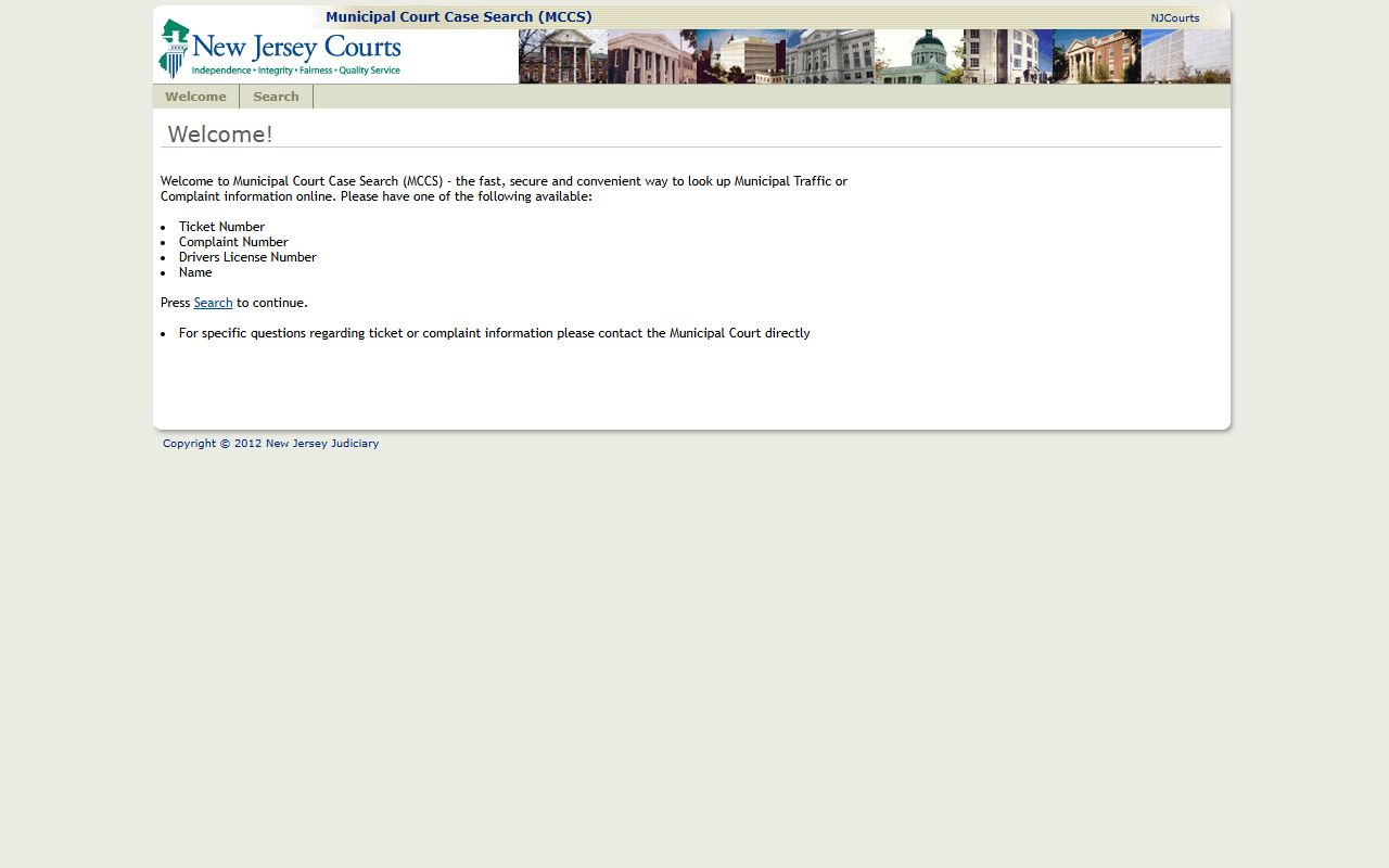 New Jersey Municipal Court Case Search system for court docket lookups