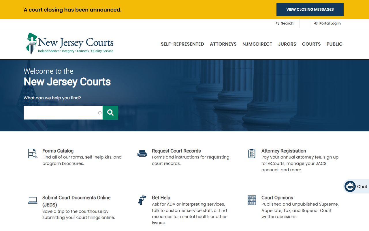 New Jersey Courts official website for court docket record access