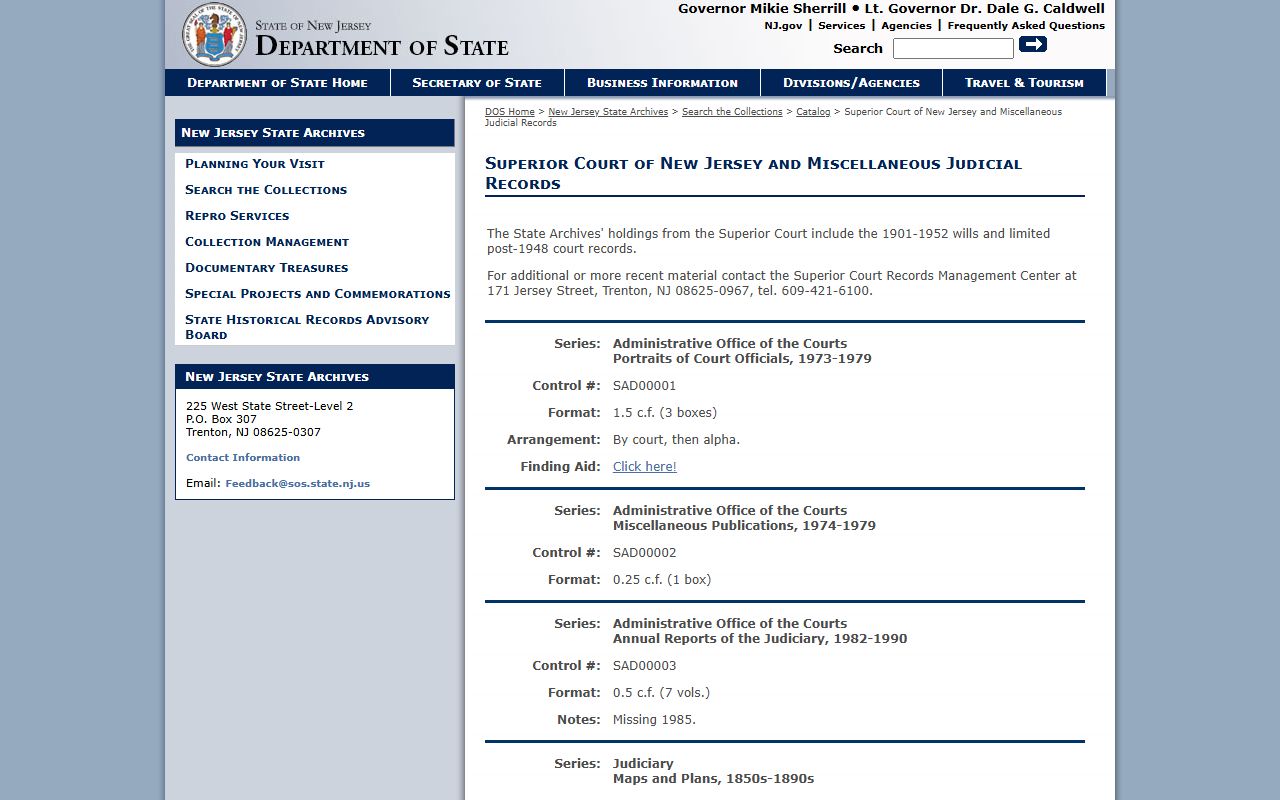 New Jersey State Archives holding historical court docket records